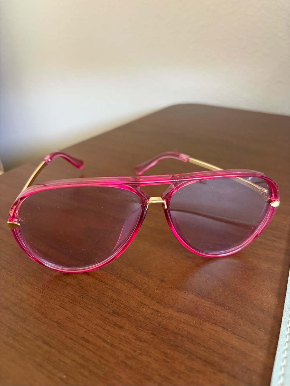Pink Transparent Aviator Sunglasses with Gold Accents